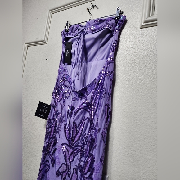 Lulus Shimmering Icon Lavender Sequin Lace-Up Strapless Maxi Dress M Party Prom - Picture 11 of 12